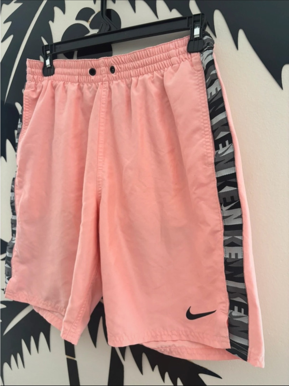 Nike Pink Shorts with Black Swoosh and Grey Side Tape